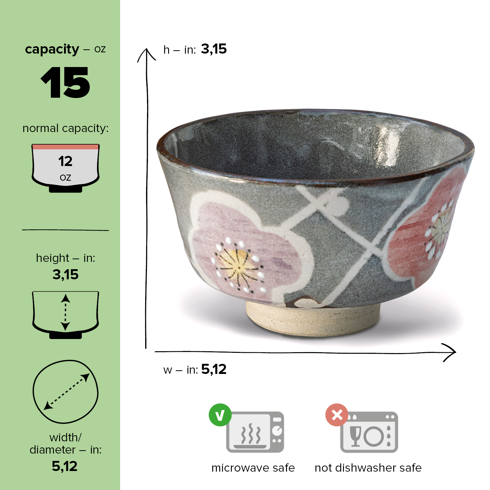 Gray with Flowers Matcha Bowl and Bamboo Whisk Set by Aprika Life