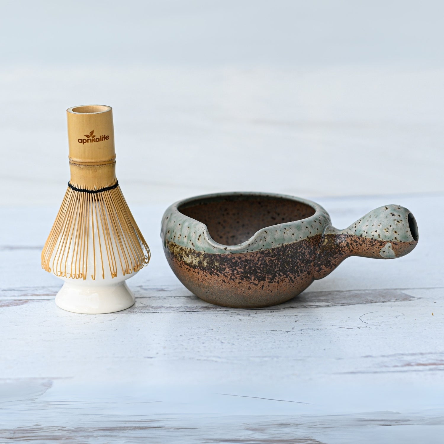 Brown Matcha Bowl with Spout by Aprika Life