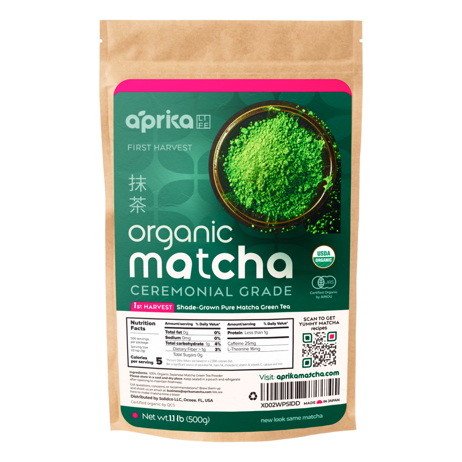 Organic Japanese Ceremonial Grade Matcha Green Tea Powder by Aprika Life