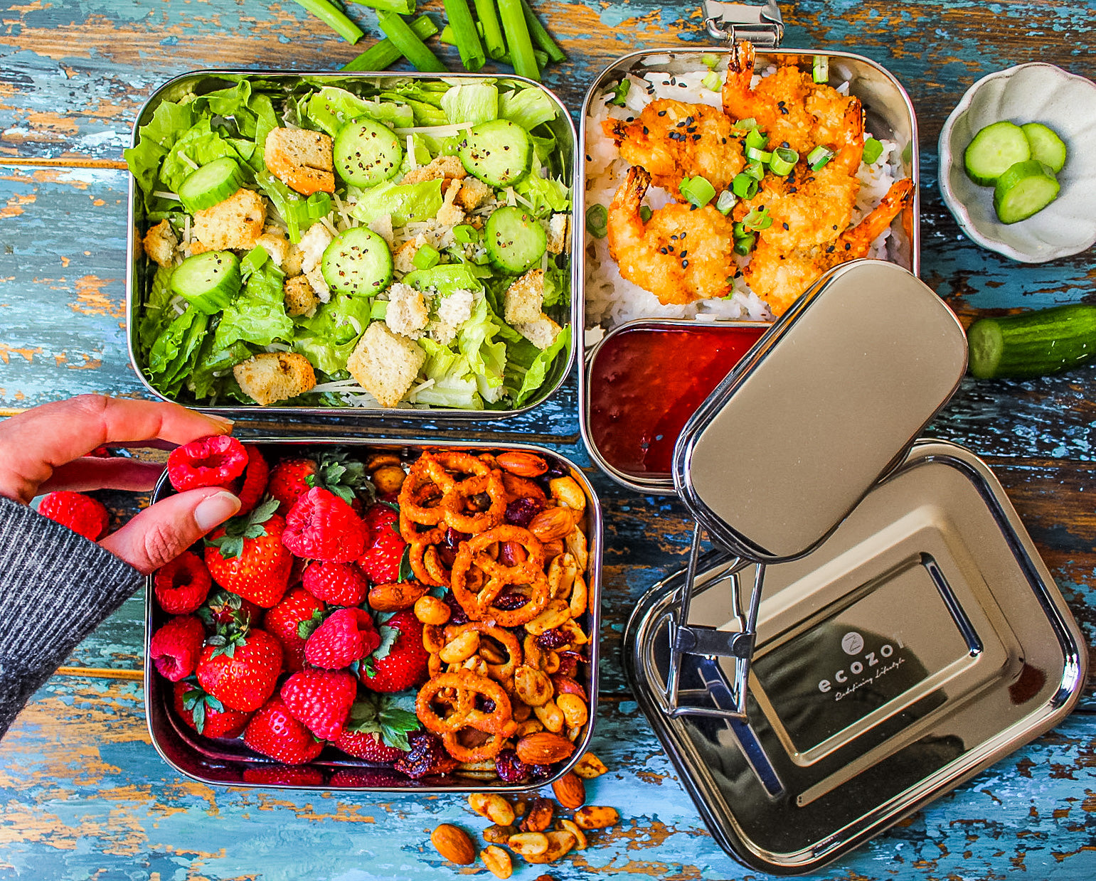Stainless Steel Lunch Box, 3 Tier Leak Proof, 75 Oz by ecozoi