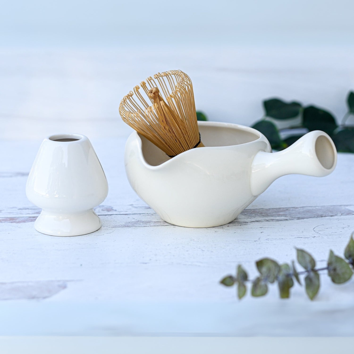 White Matcha Bowl with Spout by Aprika Life