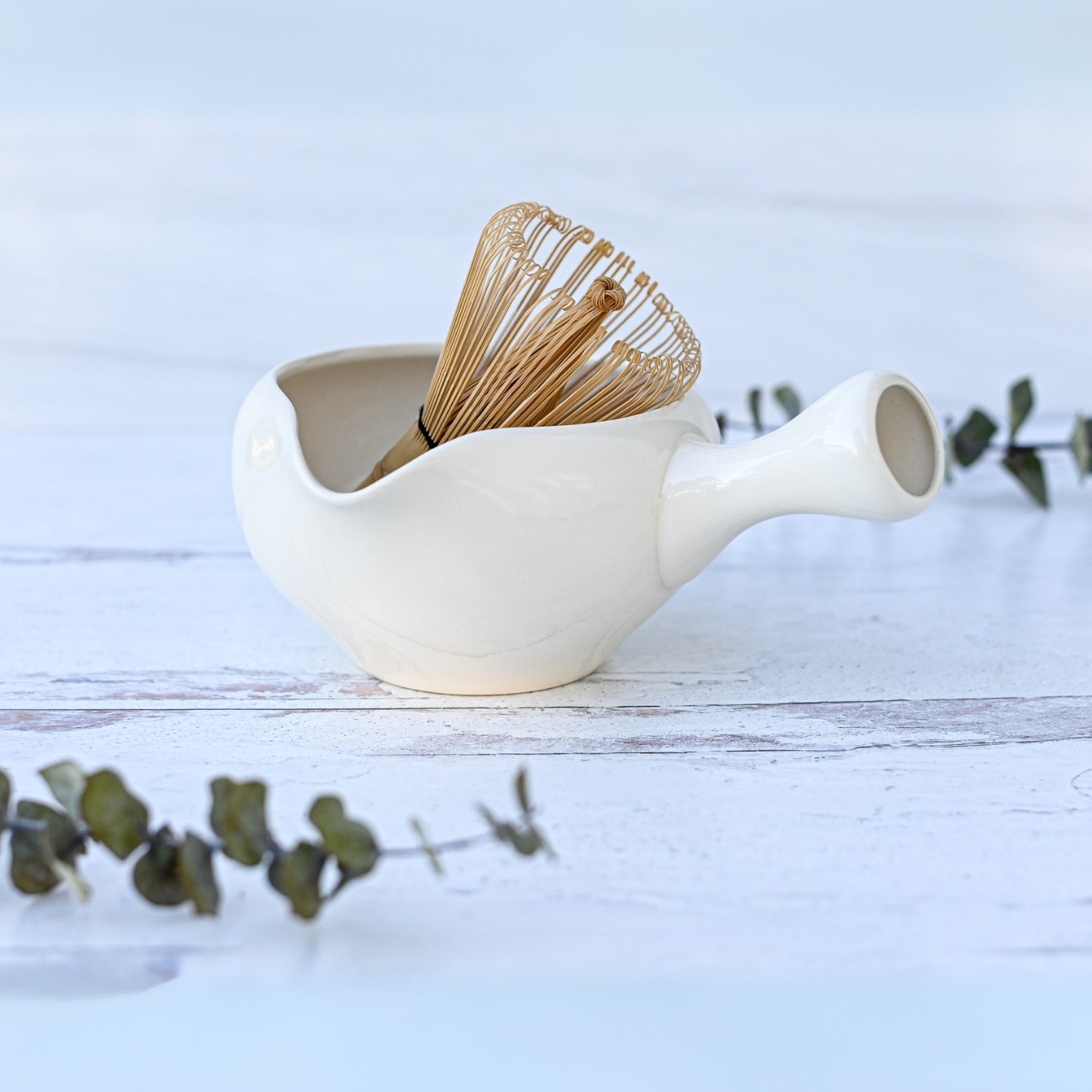 White Matcha Bowl with Spout by Aprika Life