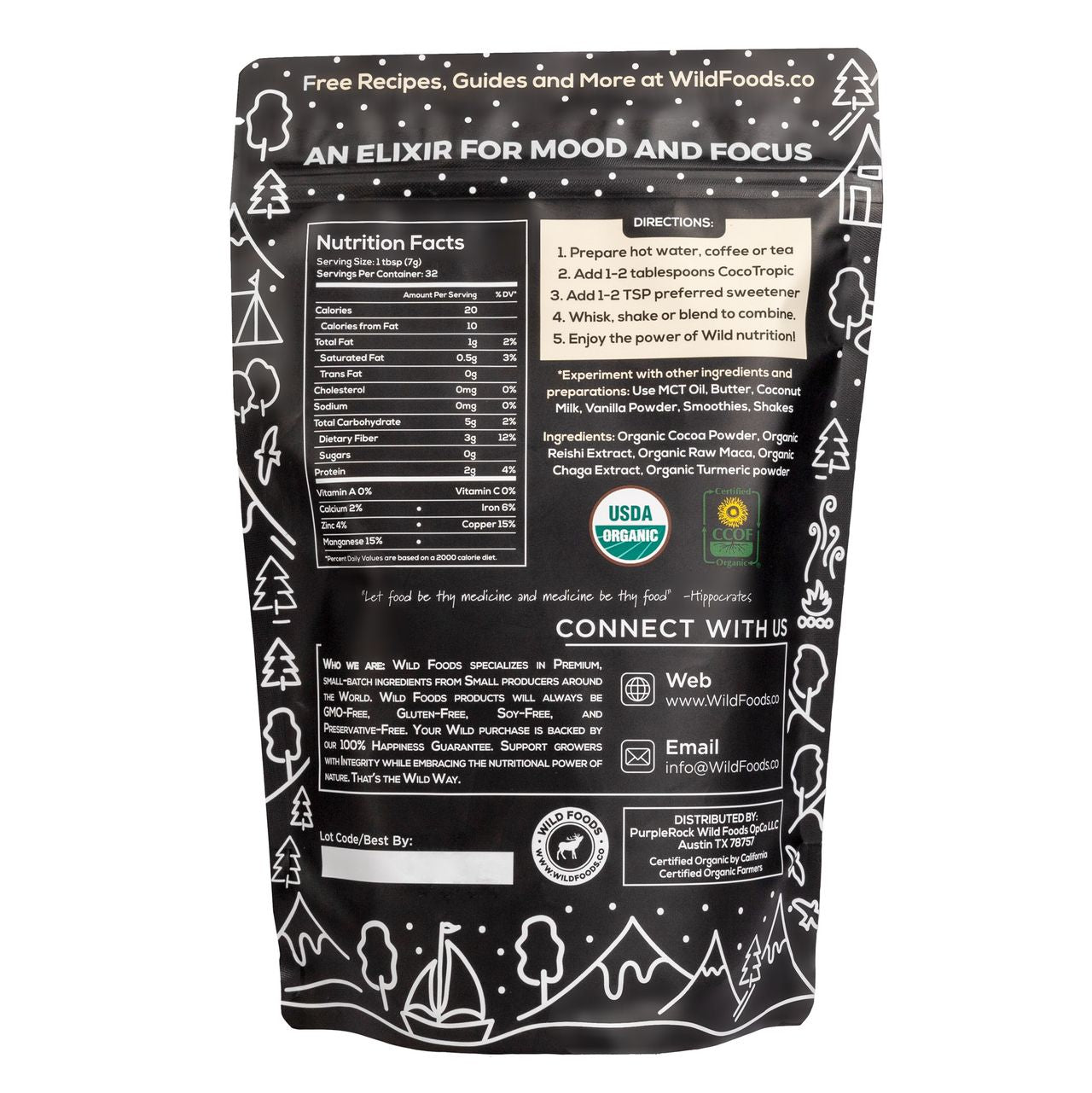 CocoTropic Organic Cocoa Mushroom Mix - Delicious Crash-Proof Energy & Focus - 7000 mg of Adaptogens