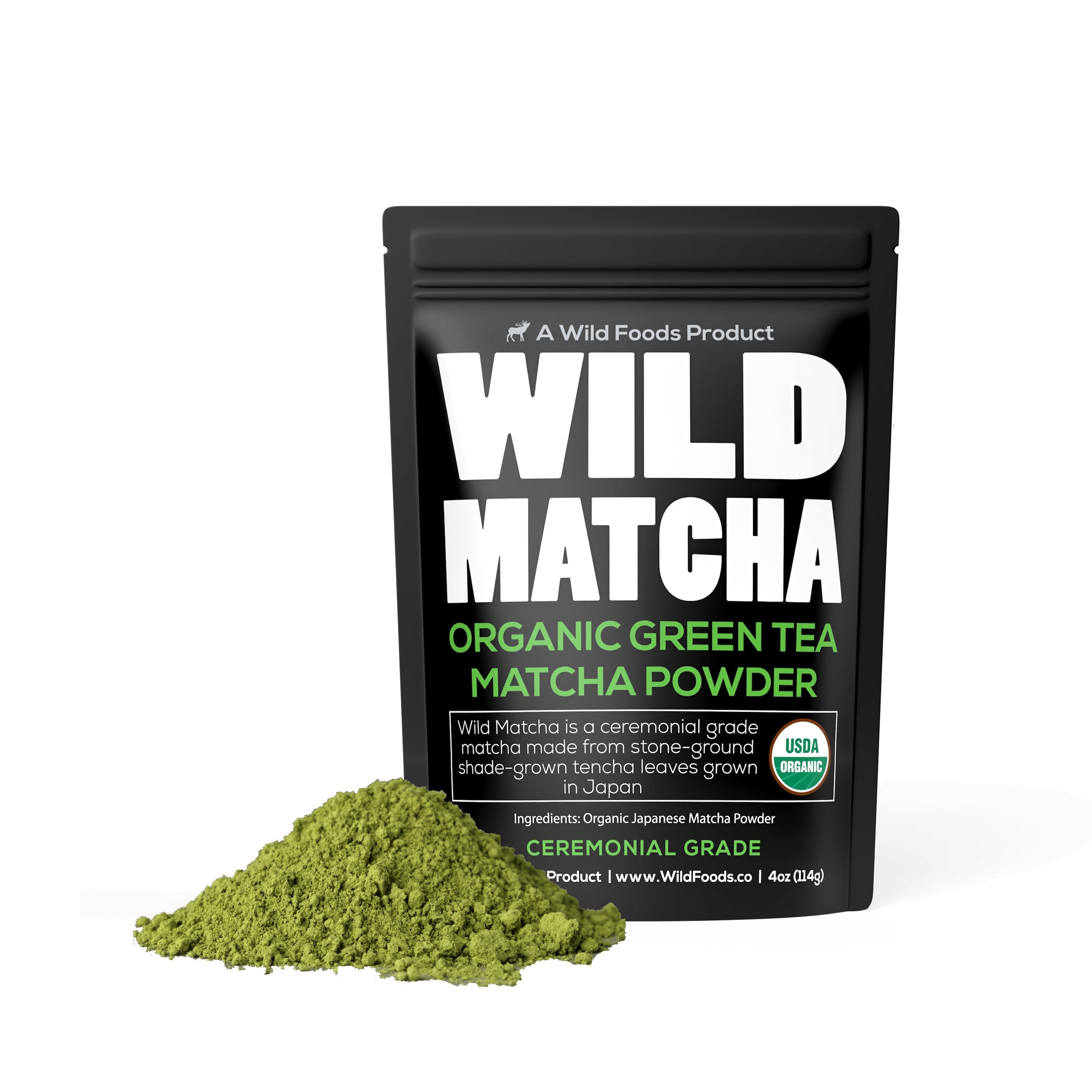 Matcha, 114 servings - Ceremonial Grade, Sustained Energy and Mood Enhancer by Wild Foods