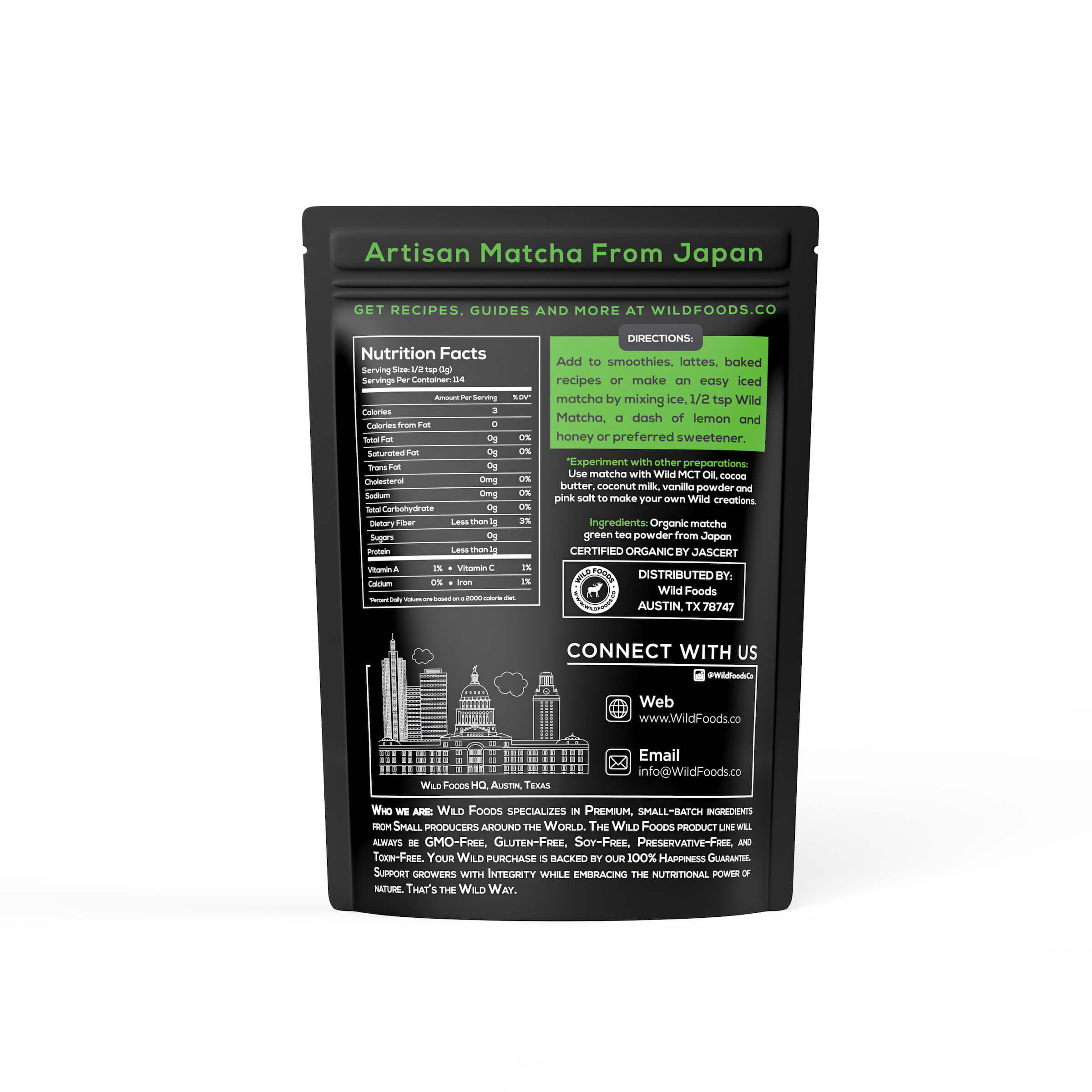 Matcha, 114 servings - Ceremonial Grade, Sustained Energy and Mood Enhancer by Wild Foods